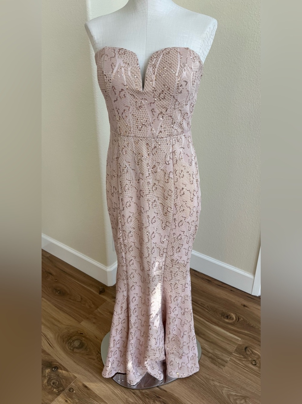 Bailey Blue Strapless Sequin Lace Gown Size L Mermaid Formal Dress NWOT